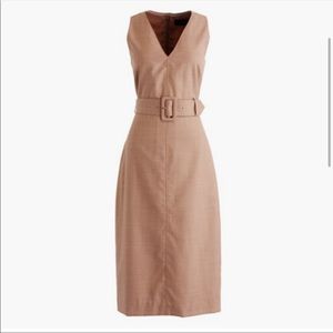 J. Crew Tan Wool V-Neck Sleeveless Dress with Belt